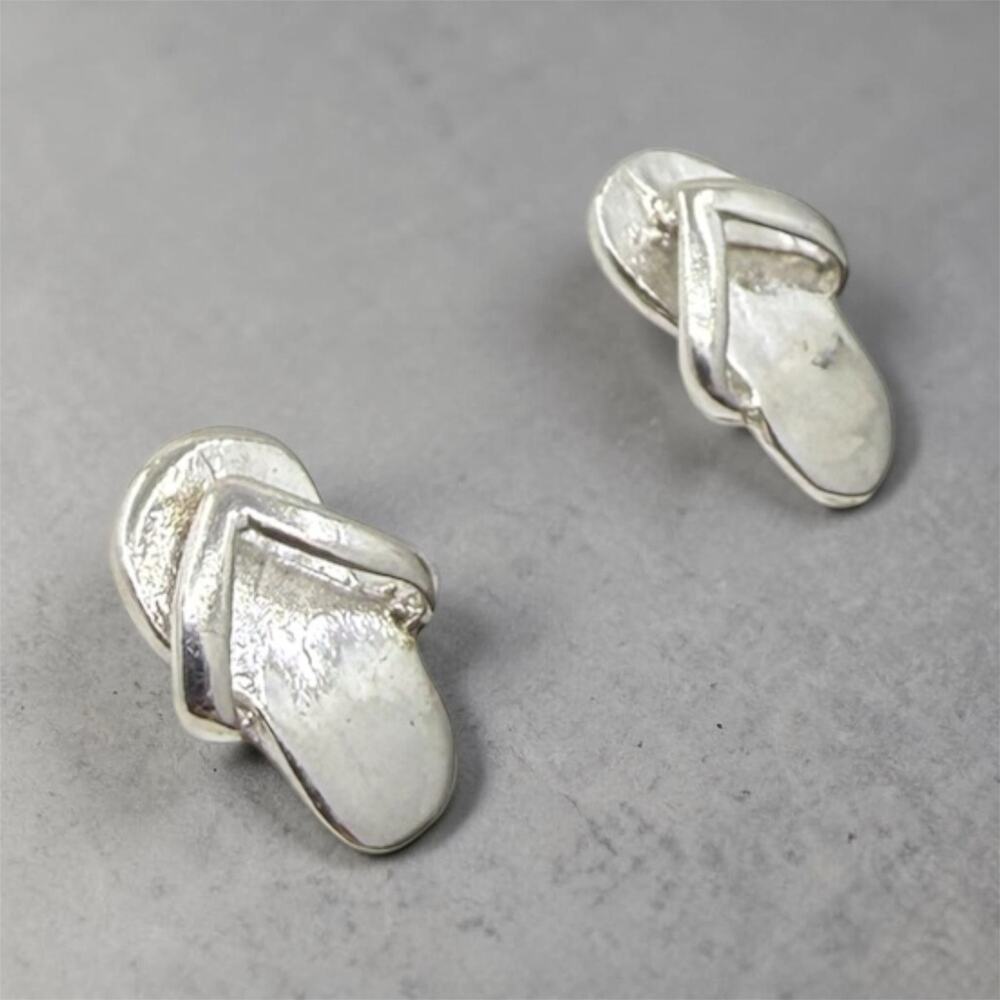 Flip Flop Sandals Post Stud Earrings 925 Sterling Silver Friction Backs